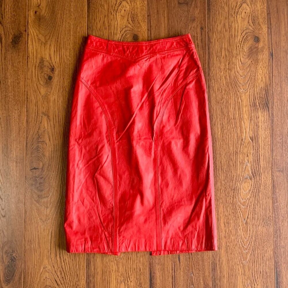 Vintage Pelle Cuir Red Leather Pencil Skirt 8